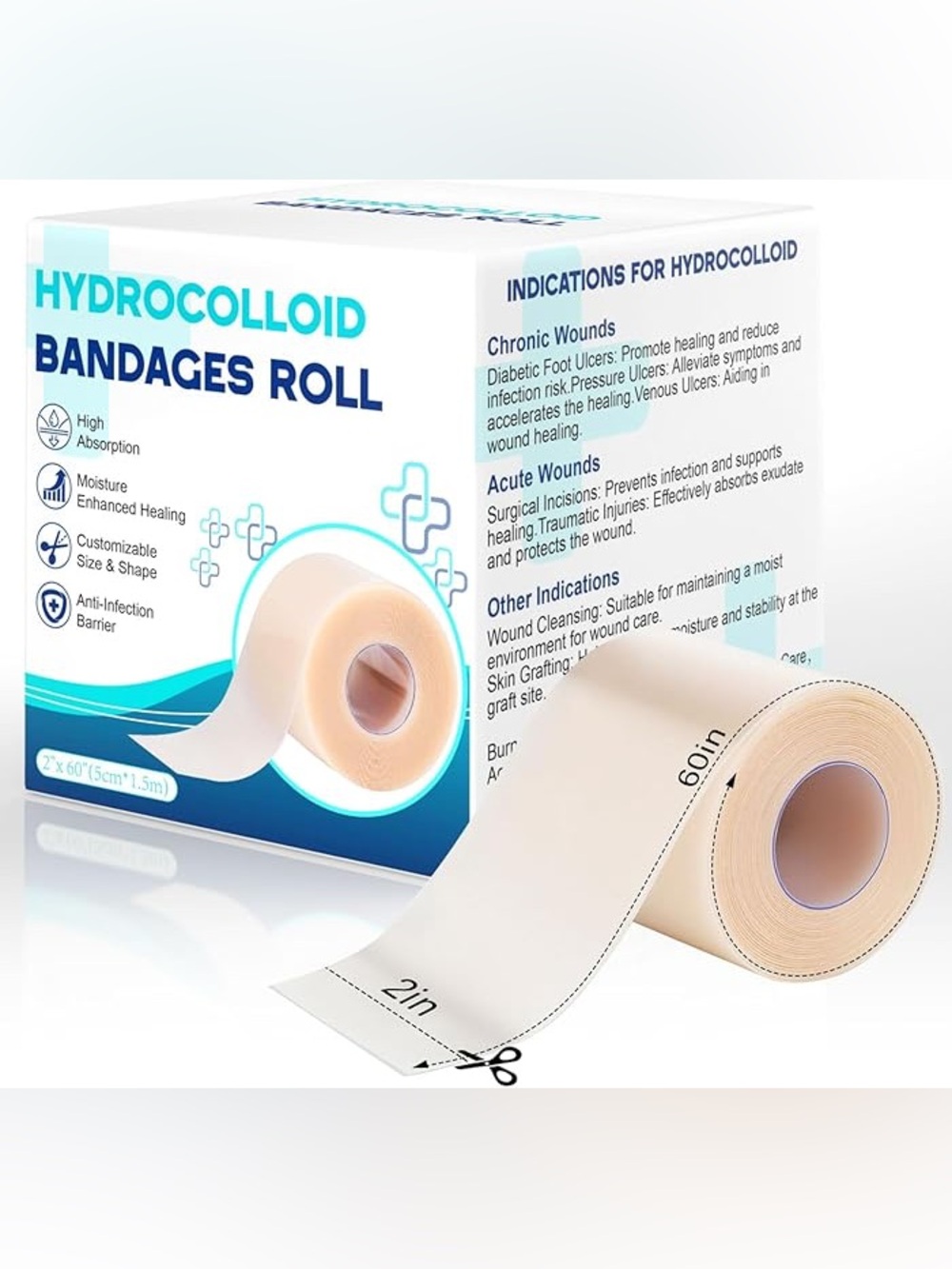 Hydrocolloid Wound Dressing Roll - Beige 2in x 60in